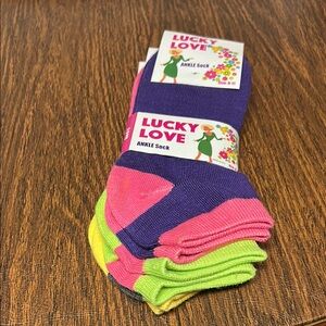 Lucky Love Purple & Pink, Pink & Green, Black & Yellow Ankle Socks Accessories
